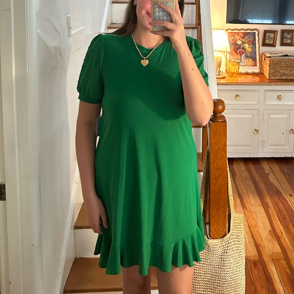 CeCe Emerald Puff Sleeve Mini Dress